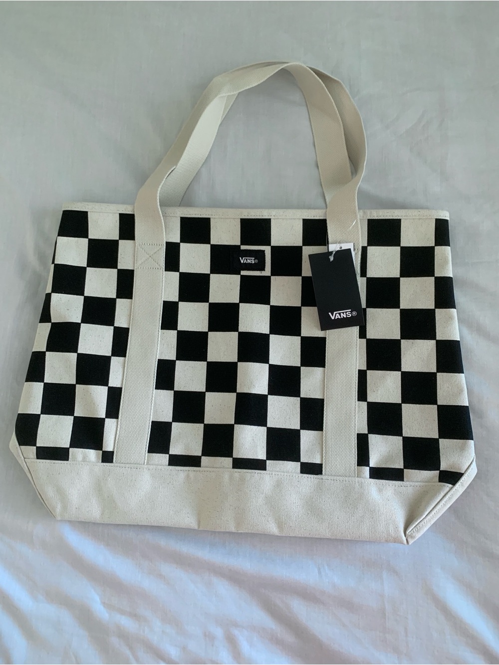 Vans Pergs Checkerboard Canvas Tote Bag Black Antique White NWT